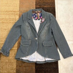 Womens Pinstripe Blazer Jacket - Blue